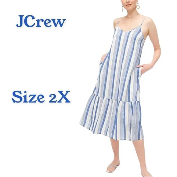 🆕JCrew Sleeveless V-neck midi dress blue 2X  - Picture 1 of 7